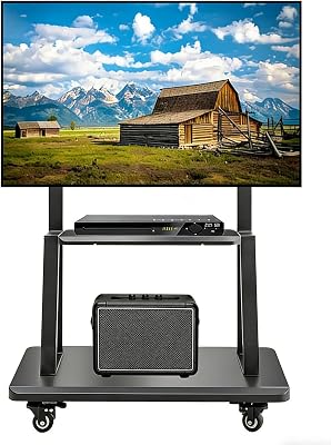 Hellsehen Supporto TV mobile, carrello TV rotabile su ruote regolabile in altezza, robusto supporto da pavimento per schermi piatti LCD LED OLED da 32 a 190,5 cm, lavagna interattiva mobile, capacità