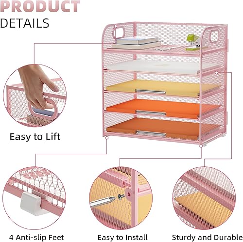 Miniatura 2 de Lavatino Organizador de papel de 5 bandejas con asa, organizador de archivos de escritorio de malla, organizador de clasificador de papel para
