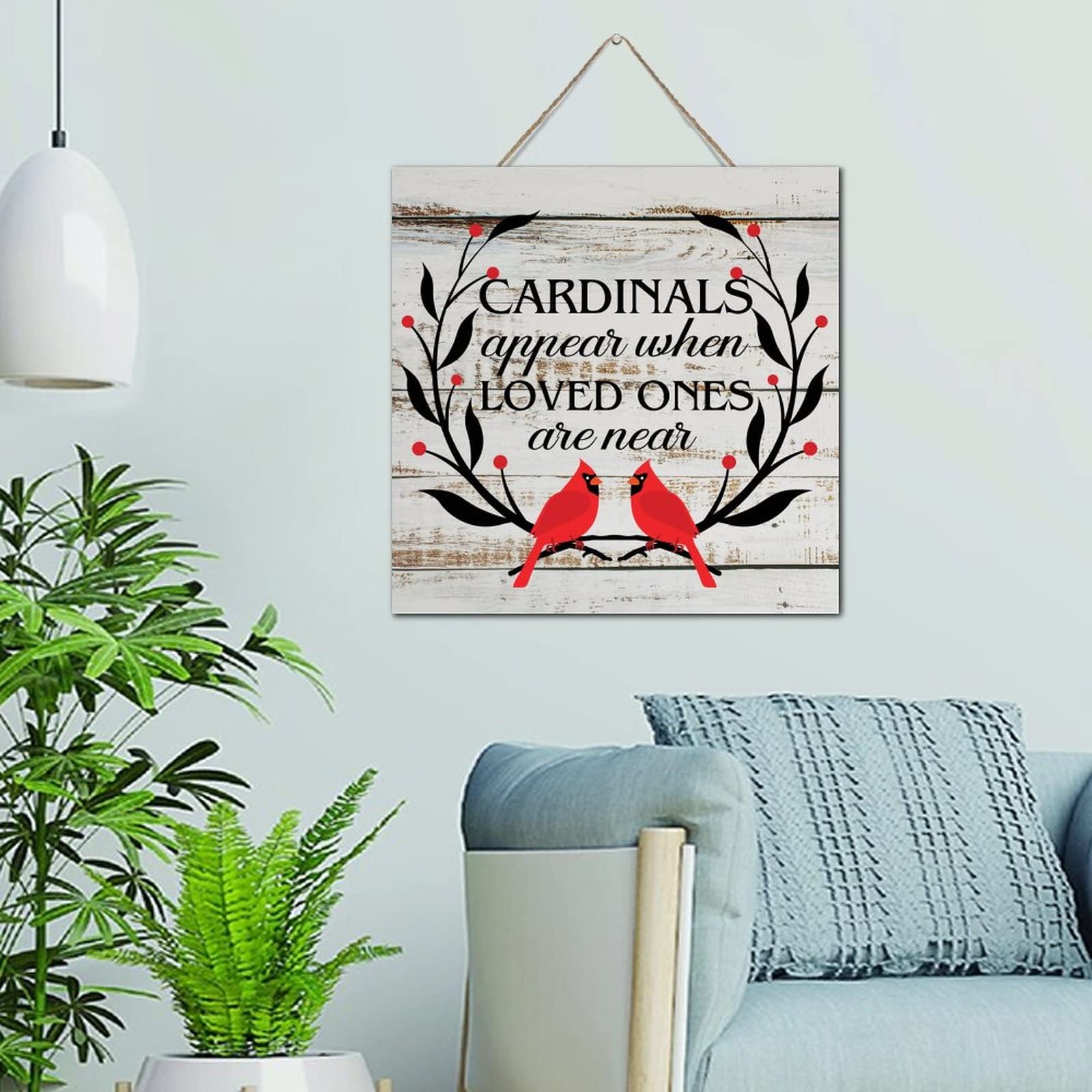 Plaque en bois de motivation avec oiseaux cardinaux rustiques