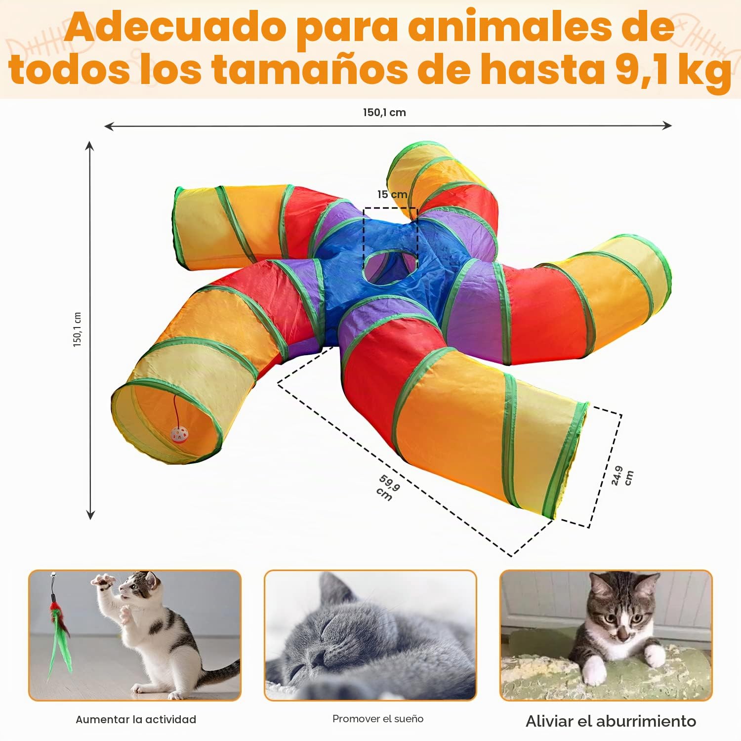 Depets Túnel para gatos de interior, túnel de juego grande de 5 vías y tubo con bola de juego, tubo plegable en forma de S con mirilla interactiva, ideal para ejercicio en interiores para gatitos