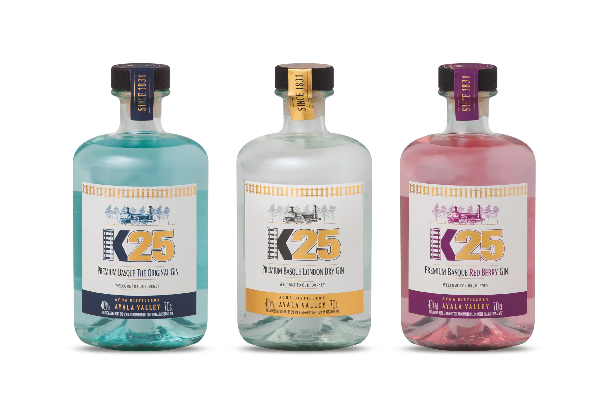 Destileria Acha - Ginebra K-25 (Caja degustacion de 3 botellas de ginebra premium)