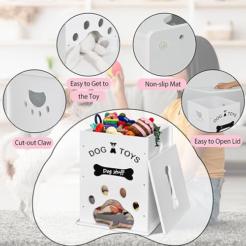 Miniatura 7 de Cesta de juguetes para perros, almacenamiento de alimentos para perros y gatos, organizador de cosas grandes de madera para perros con mango hueco,