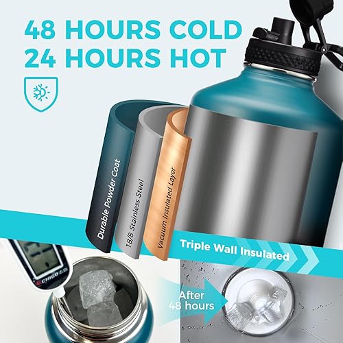 Miniatura 2 de Botellas de agua grandes aisladas de 1 galón, jarra de agua con bolsa de transporte para correa, tapa de popote y boquilla, mango de paracaídas,