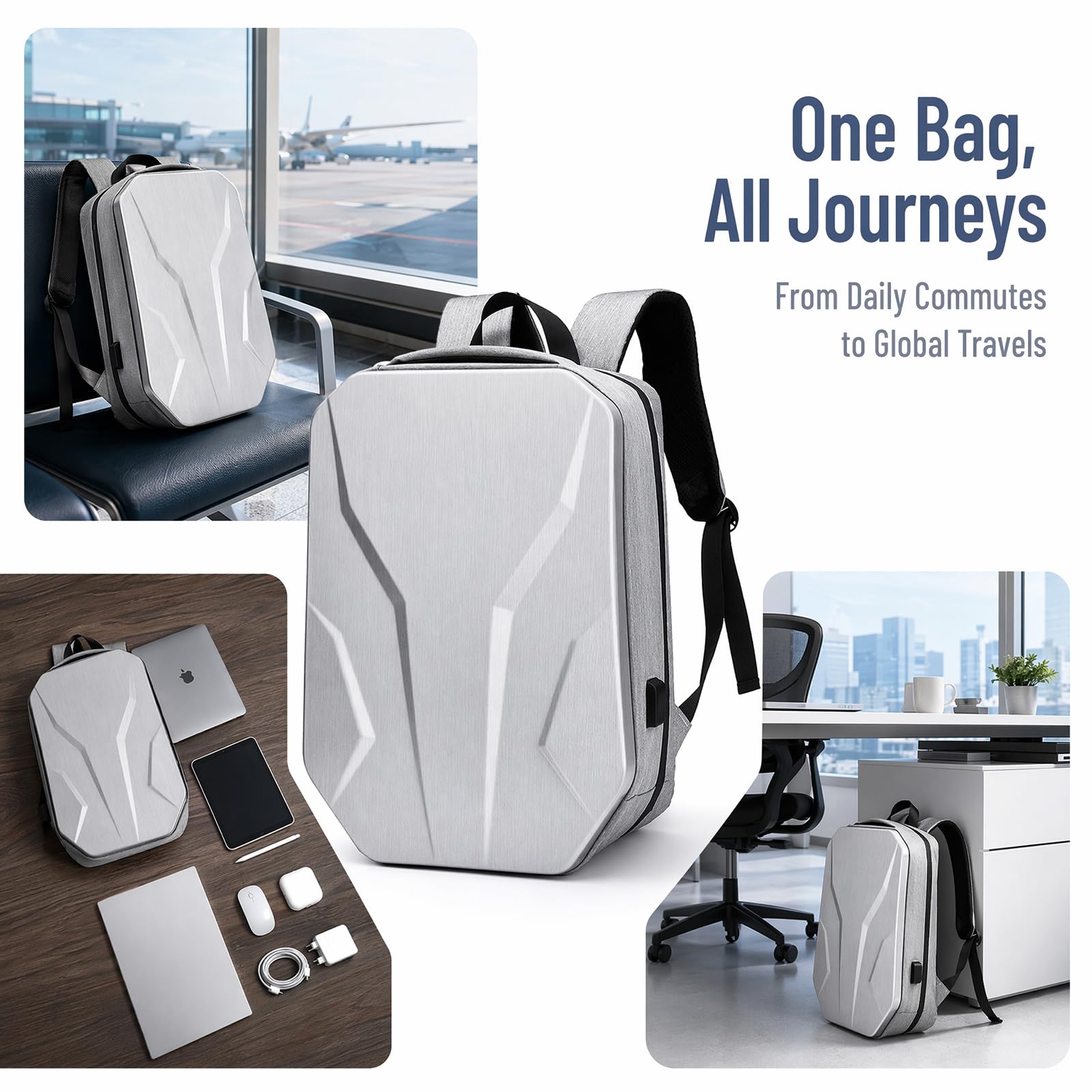 16-calowa twarda powłoka antykradzieżowa plecaka na laptop Wodoodporny PC Nylon Gaming Business Daypack,Grey