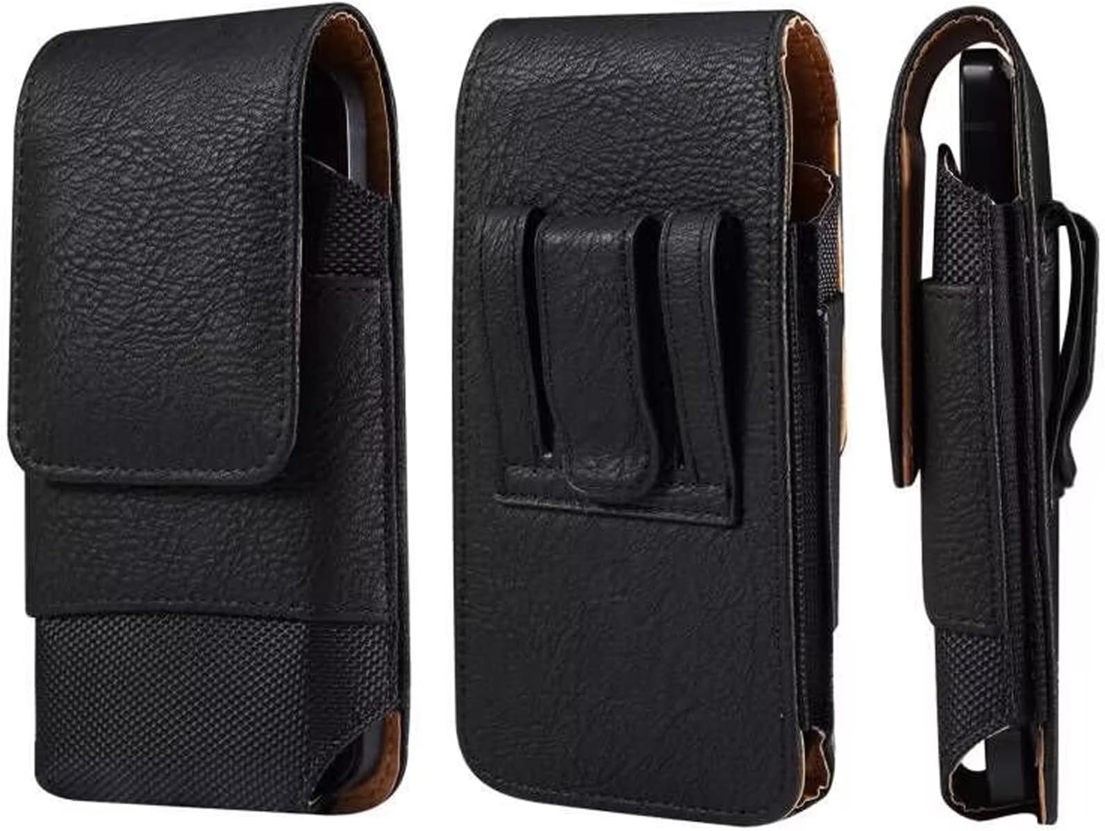 Cell Phone Belt Clip Holster Leather Men, Cell Phone Waist Bag with Card Holder, Vertical Leather Smartphone Pouch with Belt Loop Carry Case Travel Outdoor Camping Phone Belt Holder Wallet Fanny Pack