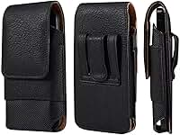 Capa com clipe de cinto de couro preto, bolsa de couro para cinto de celular masculina, coldre universal para smartphone de 16,5 cm com alça de cinto, bolsa de transporte, pochete para celular,