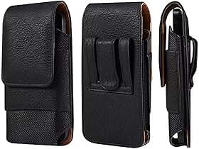 Capa com clipe de cinto de couro preto, bolsa de couro para cinto de celular masculina, coldre universal para smartphone de 16,5 cm com alça de cinto, bolsa de transporte, pochete para celular,