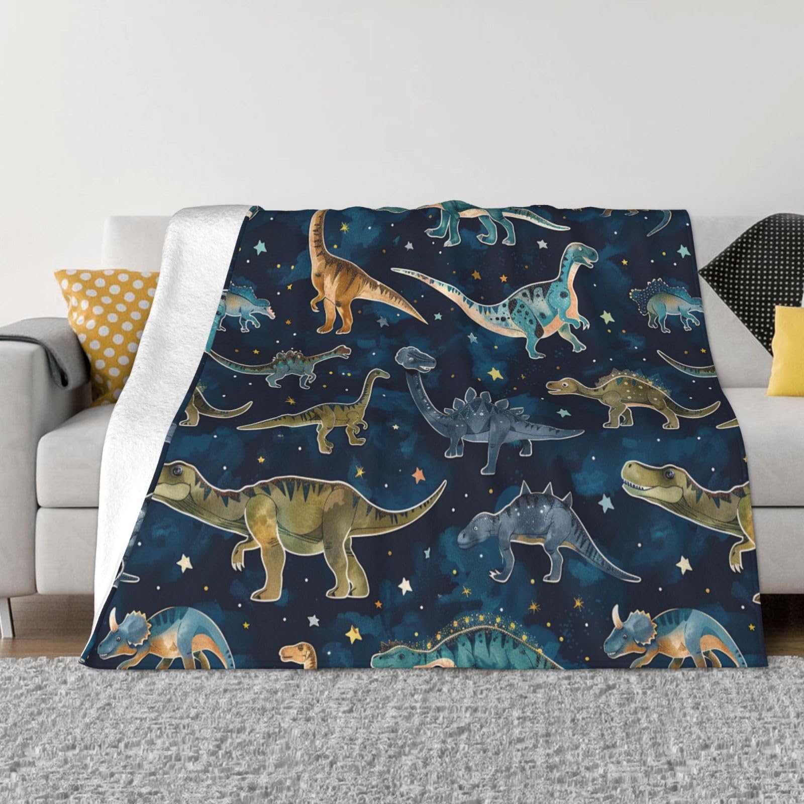 hsbolediy Dinosaur Colorful Flannel Blanket Decorative, Throw Blankets for Bed Chair Home Decor All Season Gifts 60