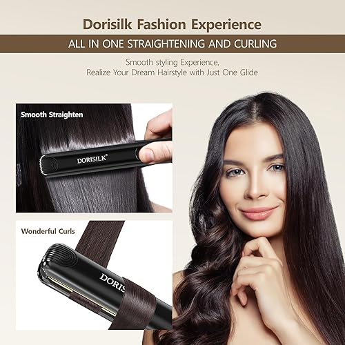 Miniatura 6 de DORISILK Plancha plana de titanio Nano 2 en 1, plancha alisadora de 450 grados, tacto suave y sedoso, plancha de pelo de 1 pulgada de doble voltaje,