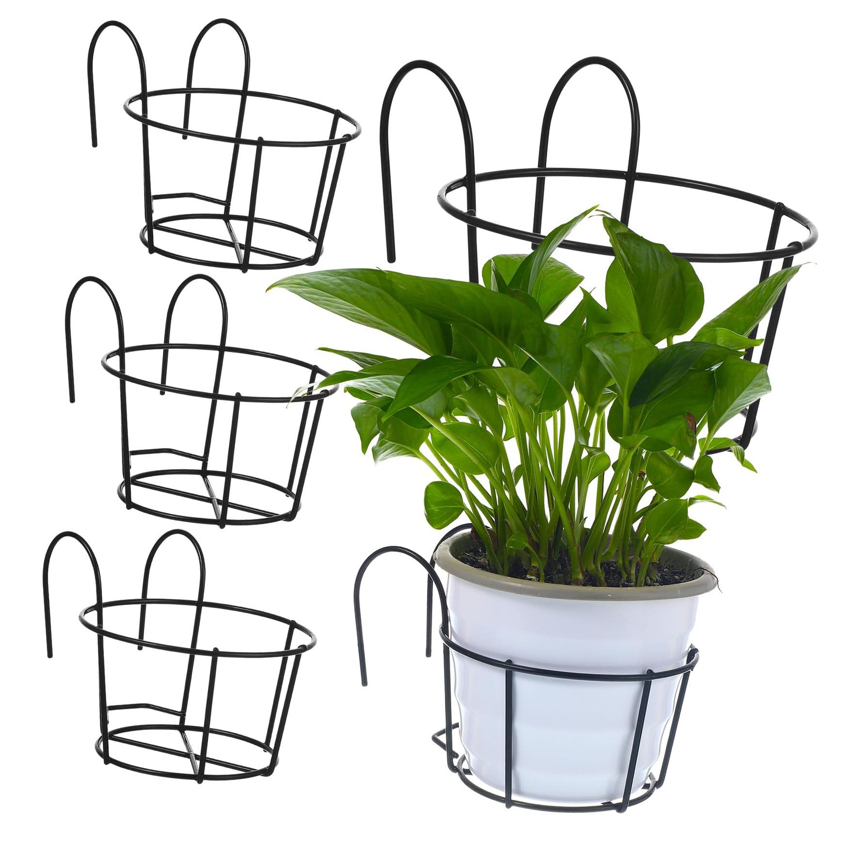 Estante de jardinería redondo de hierro negro Lurrose con soporte para macetas