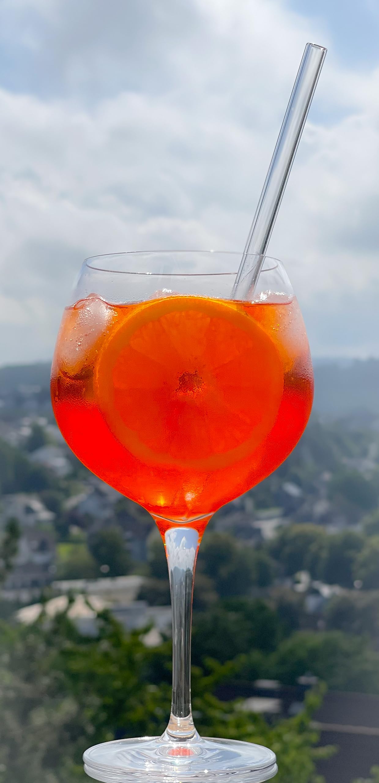 Topkapi Verre Aperol Spritz XL - Lot de 6 verres cristal sans plomb, 700 ml, avec lot de 7 pailles en verre, qualité professionnelle pour bar, salon, terrasse, jardin, restauration et restauration
