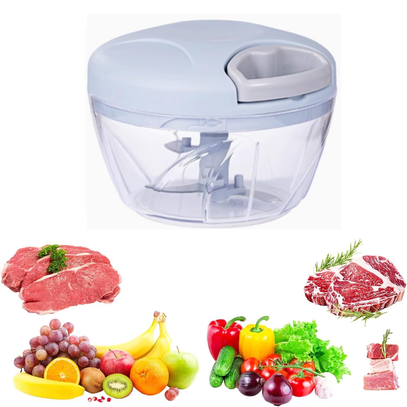 Tritacarne for Aglio, Cipolla, a Mano, con Lame, Portatile, Robot da Cucina Manuale, tritaverdure, Facile da Pulire, for Zenzero, Frutta, Noci, Erbe aromatiche(Blue,13 * 13.5cm)