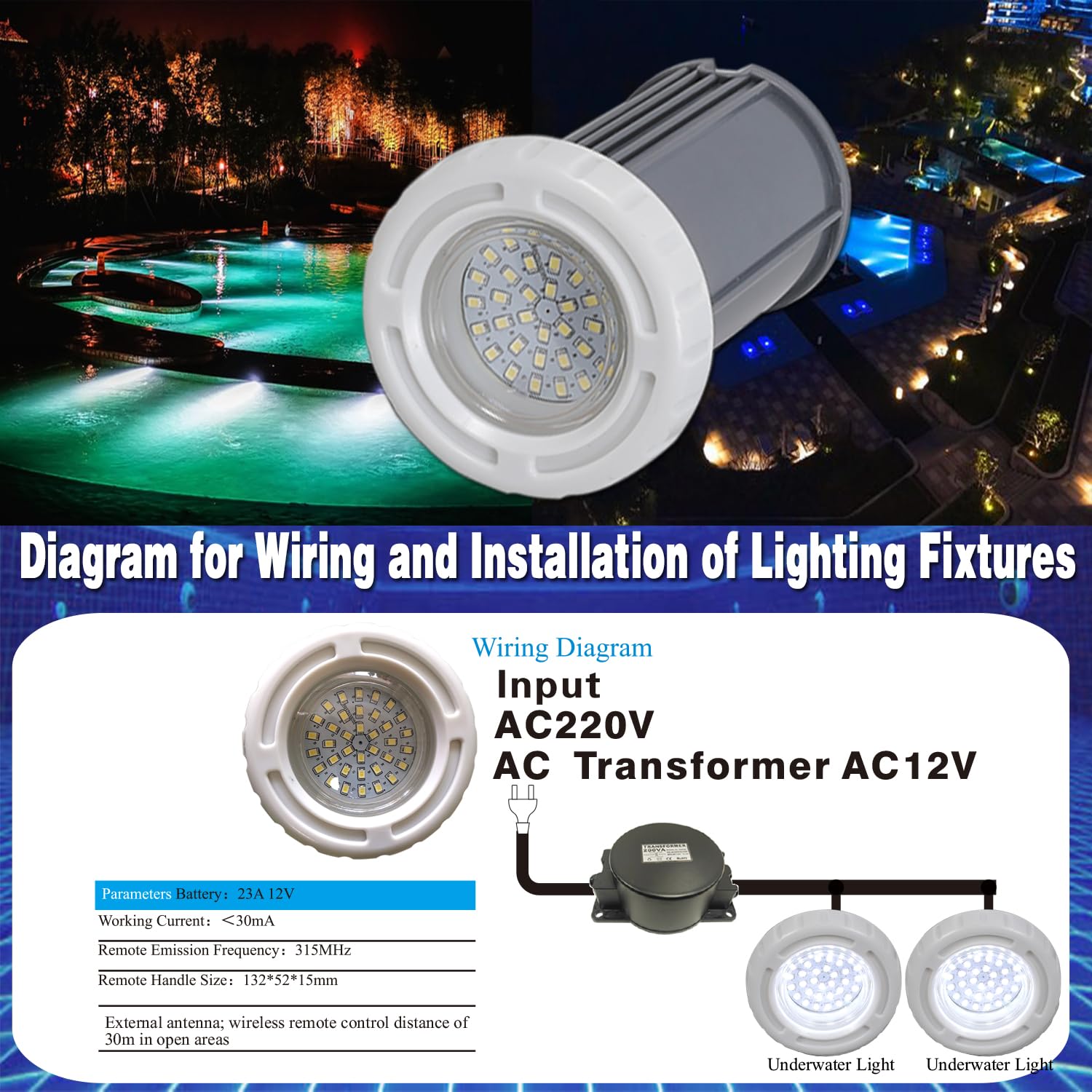 BARCELONA LED LED Poolleuchte 3W AC12V IP68 Unterwasserleuchte Ø94mm Kaltweiß 6500K SMD2835 LED Poollicht Aufbaumontage für Pool, Jacuzzi, Spa, Brunnen, Teich, Wasserdekoration