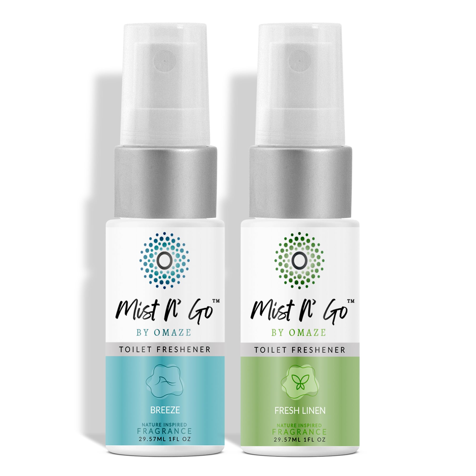 Mist N’ Go by Omaze Travel Bathroom Spray for Toilet Spray Odor Eliminator - Travel Toilet Spray for Bathroom Air Freshener Spray for Bathroom Deodorizer - Clean Mix, Travel Size (1oz x2)