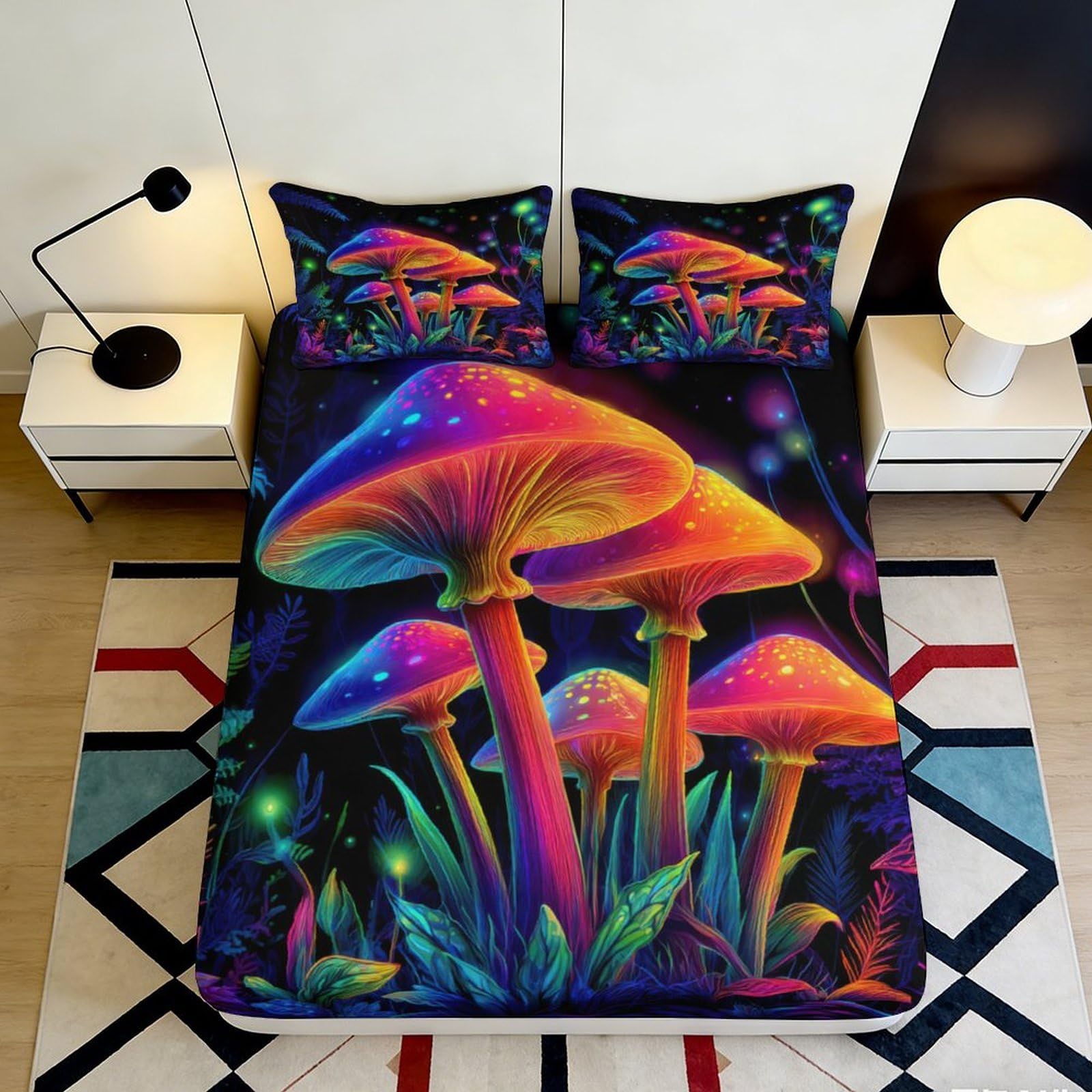 Jqzkxnhpbr Style-7 3D Printed Neon Mushroom Fitted Sheet Microfiber Soft Breathable Psychedelic Forest Mattress Cover For Bedroom Dorm Decor 90X200x25cm