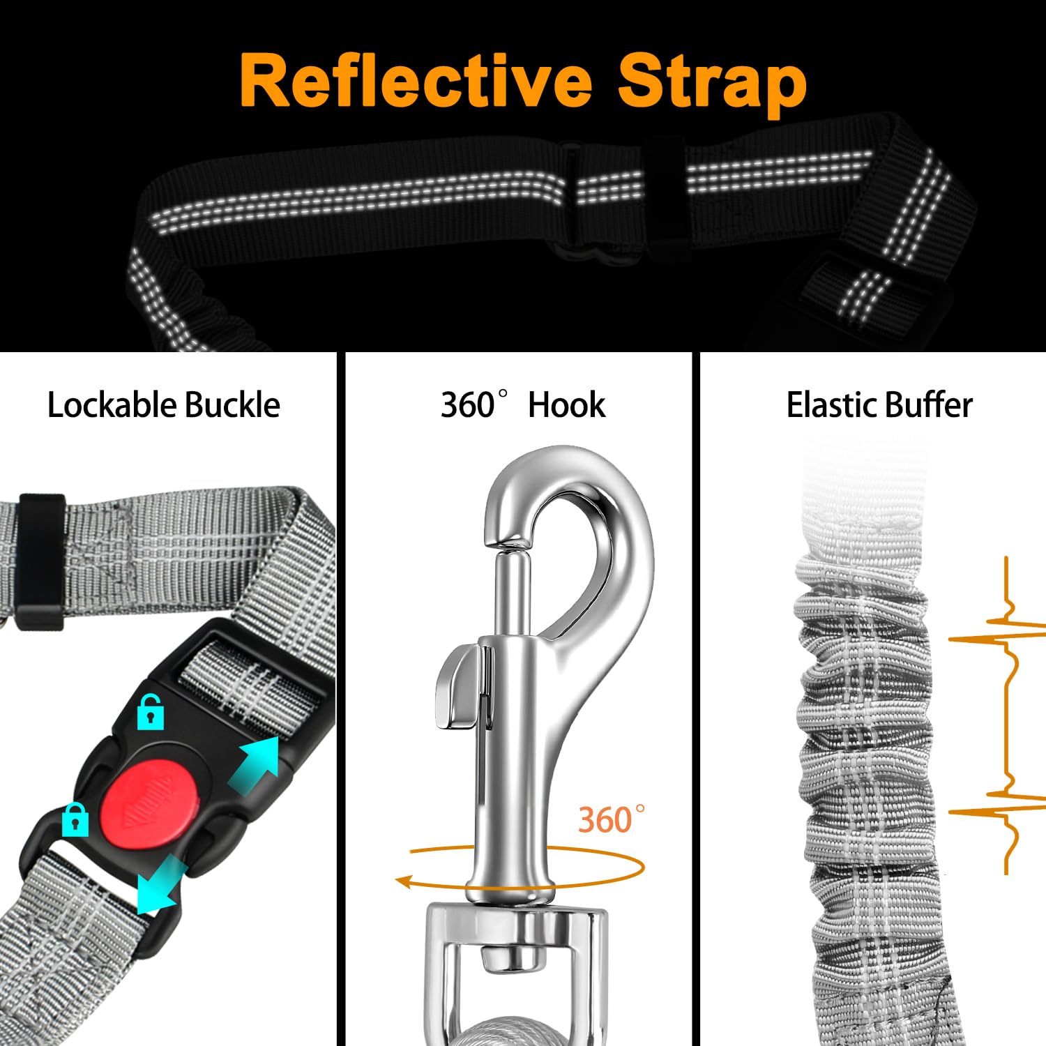 Dog Seat Belt for Car,Chew Proof Dog Car Seat Belt,2 in 1 Car Harness for Dogs Safety Seat Belt,Heavy Duty Pet Seat Belt for Medium & Large Dogs Chewer - image 4