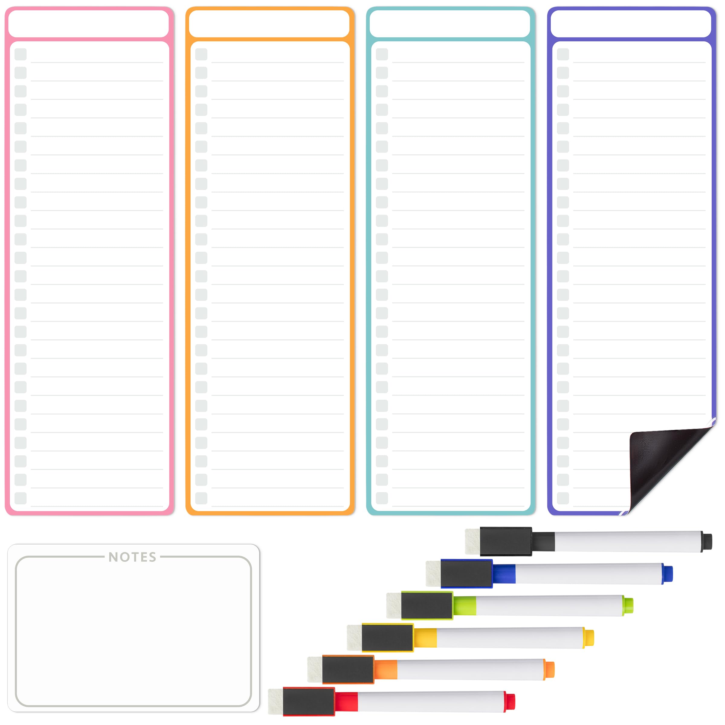 Mr. Pen- 4" x 12" Magnetic Dry Erase to Do List, 11 pcs, Neon Style, 4X Dry Erase to Do List White Board, 6X Colorful Whiteboard Markers and 6" x 4"