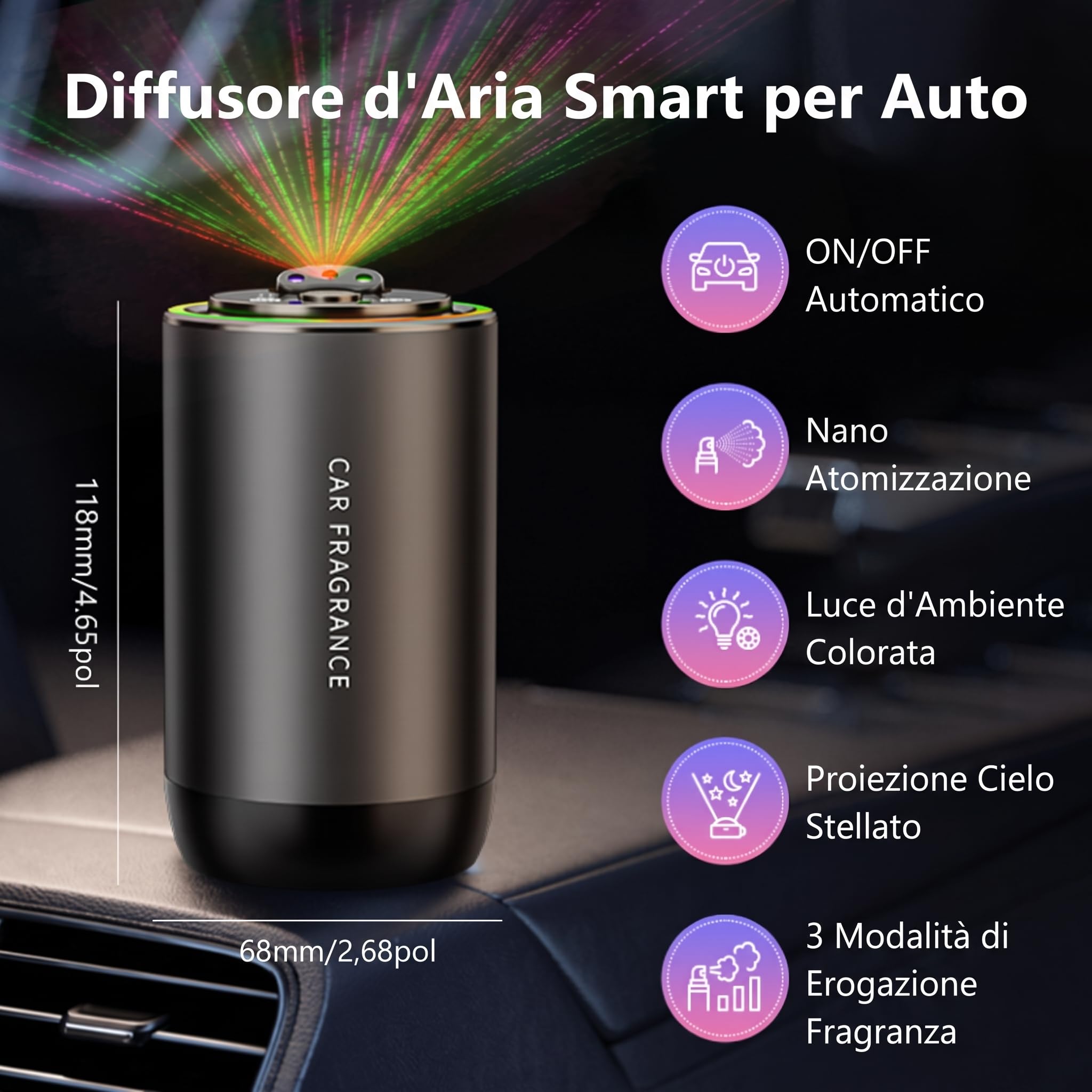 Profumatore Auto Diffusore in Lega di Alluminio con 50 ml di Profumo-Oceano