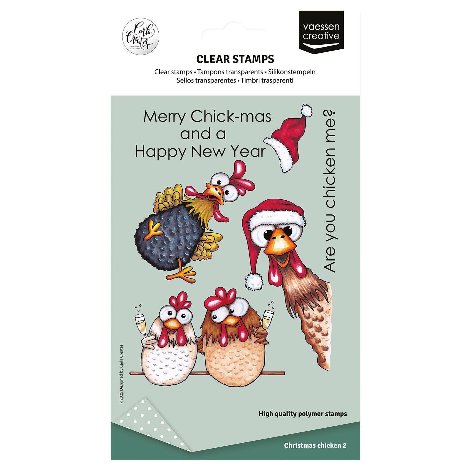 Vaessen Creative Clear Stamps 10 Pcs - Christmas Chickens - Scrapbooking, Stamping and Card Making Supplies - Silicone Stamps for Crafting - for Stamping Platform