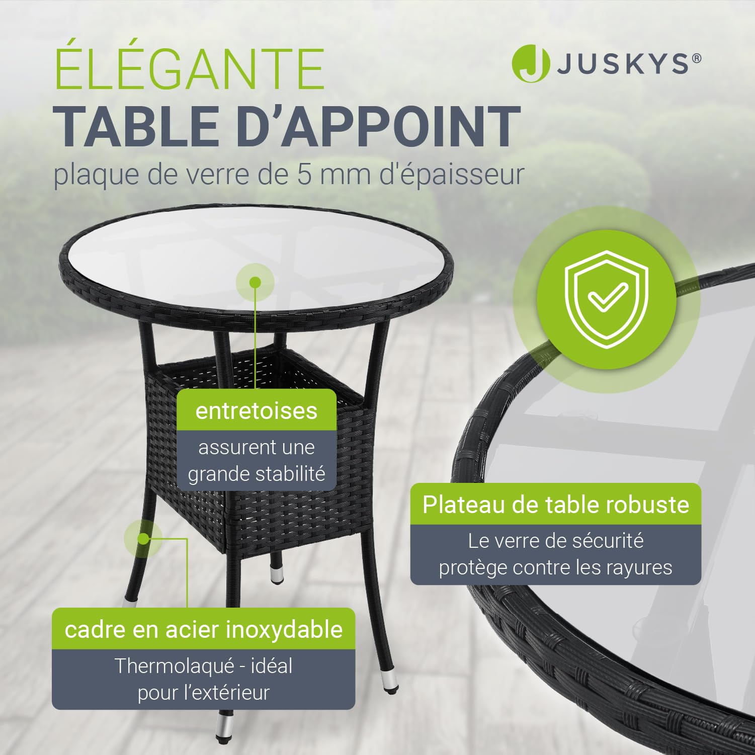 Juskys Ensemble de Balcon en rotin synthétique Bayamo 3 pièces – Meubles de Balcon résistant aux intempéries avec Table, 2 chaises et Coussins – Meubles de Jardin pour 2 Personnes – Noir/crème