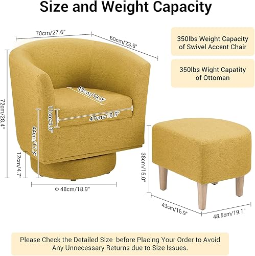 Miniatura 2 de DAZONE Silla giratoria con otomana, modernas sillas de barril de 360 para sala de estar, dormitorio, cómoda silla de lectura tapizada para bañera de