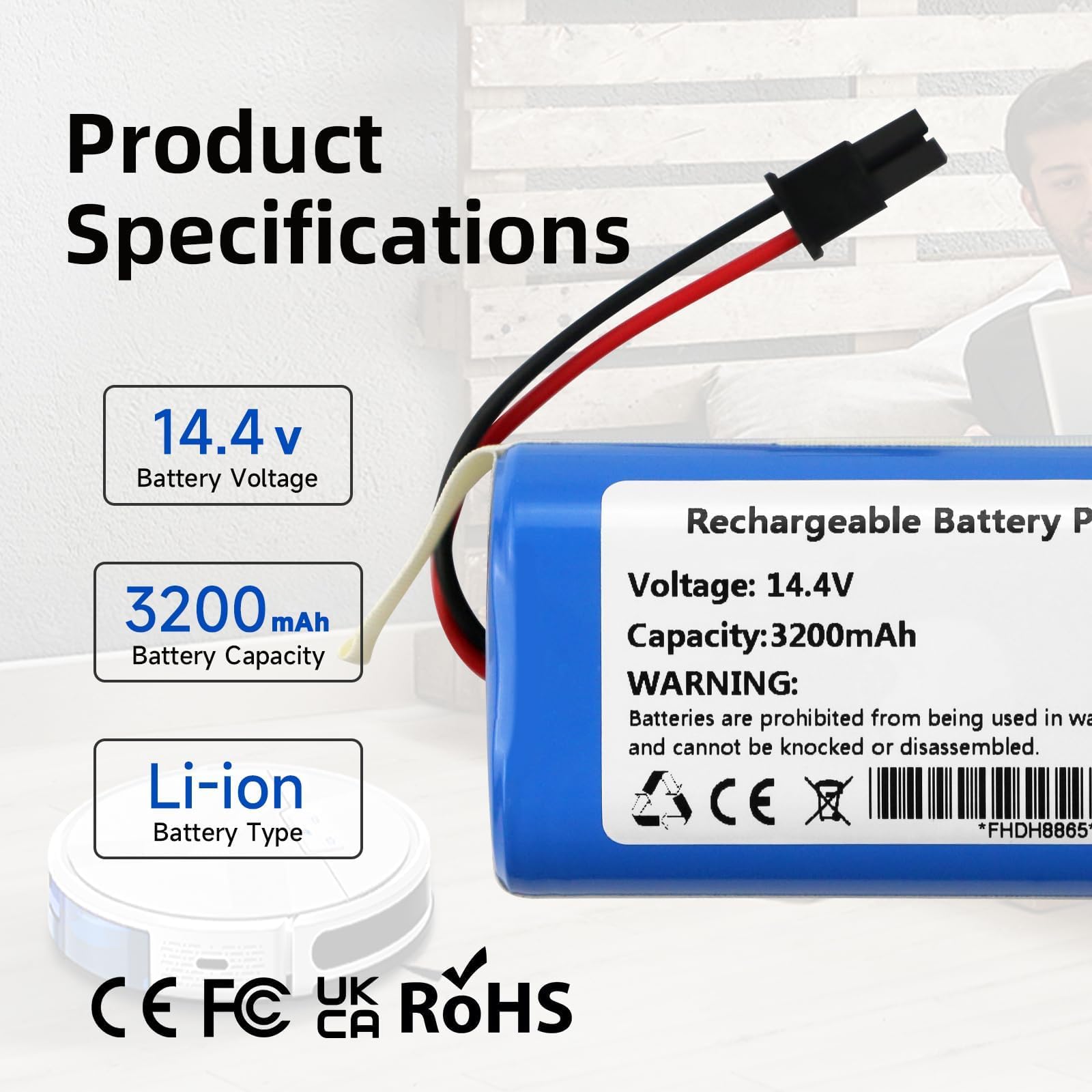 K KYUER 3200mAh Replacement Bateria do Tikom G8000 Pro Robot Vacuum Cleaner odkurzaczy Battery