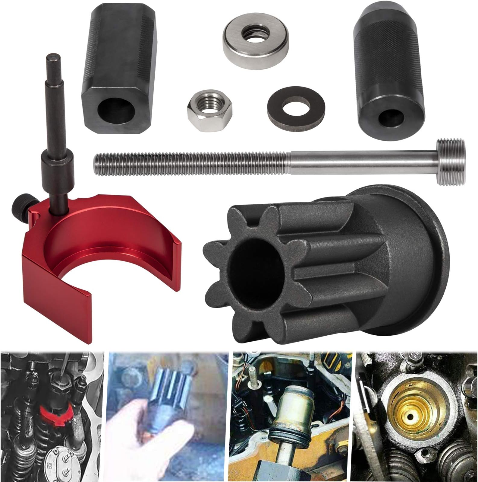 9U-7227 Injector Height Tool + J-38587-A Engine Barring Socket Turning Tool + 9U-6891 Injector Tube Sleeve Cup Removal & installer Tools Set Fits for CAT Caterpillar 3406E C15 C16 Engines (8 PCs)