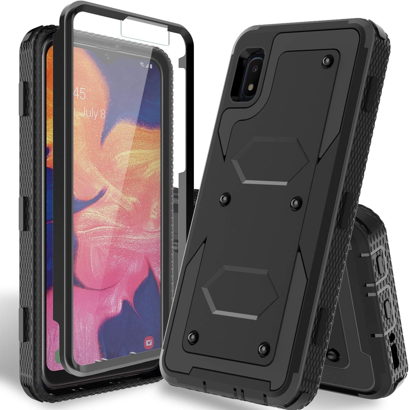 HATOSHI Samsung Galaxy A10e Case with Built-in Screen Protector Not Fit A10 Heavy Duty Protection Armor Shockproof Rubber Bumper Rugged Protective Phone Case Cover for Galaxy A10e 5.8 Inches -Black
