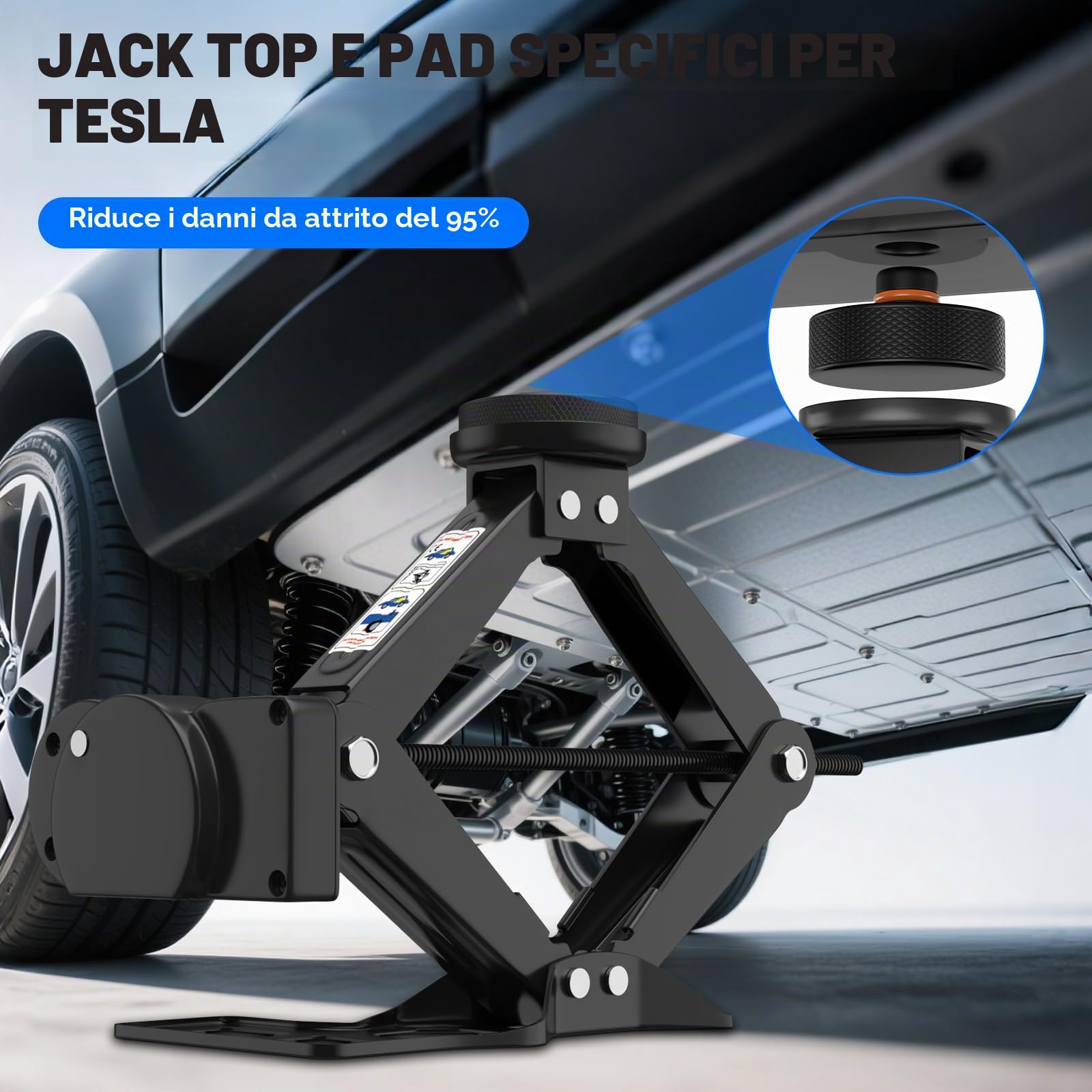 IMAYCC Elettrica Cric Per Auto 2T, Universale Cric Auto per Tesla 3/Y/X/S Con Tampone In Gomma, Cric Portatile Con Chiave Per Dadi Ruota, Kit Emergenza Auto Tesla Manutenzione e La Riparazione