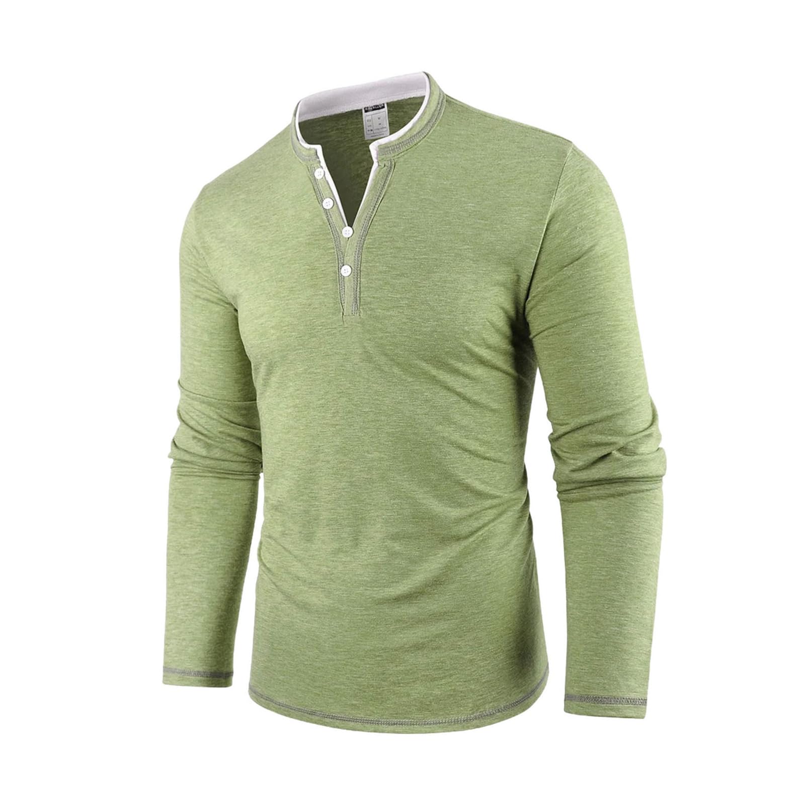 Maglietta da uomo a maniche lunghe, tinta unita, con bottoni, scollo a V, in morbido cotone elastico, traspirante, alla moda