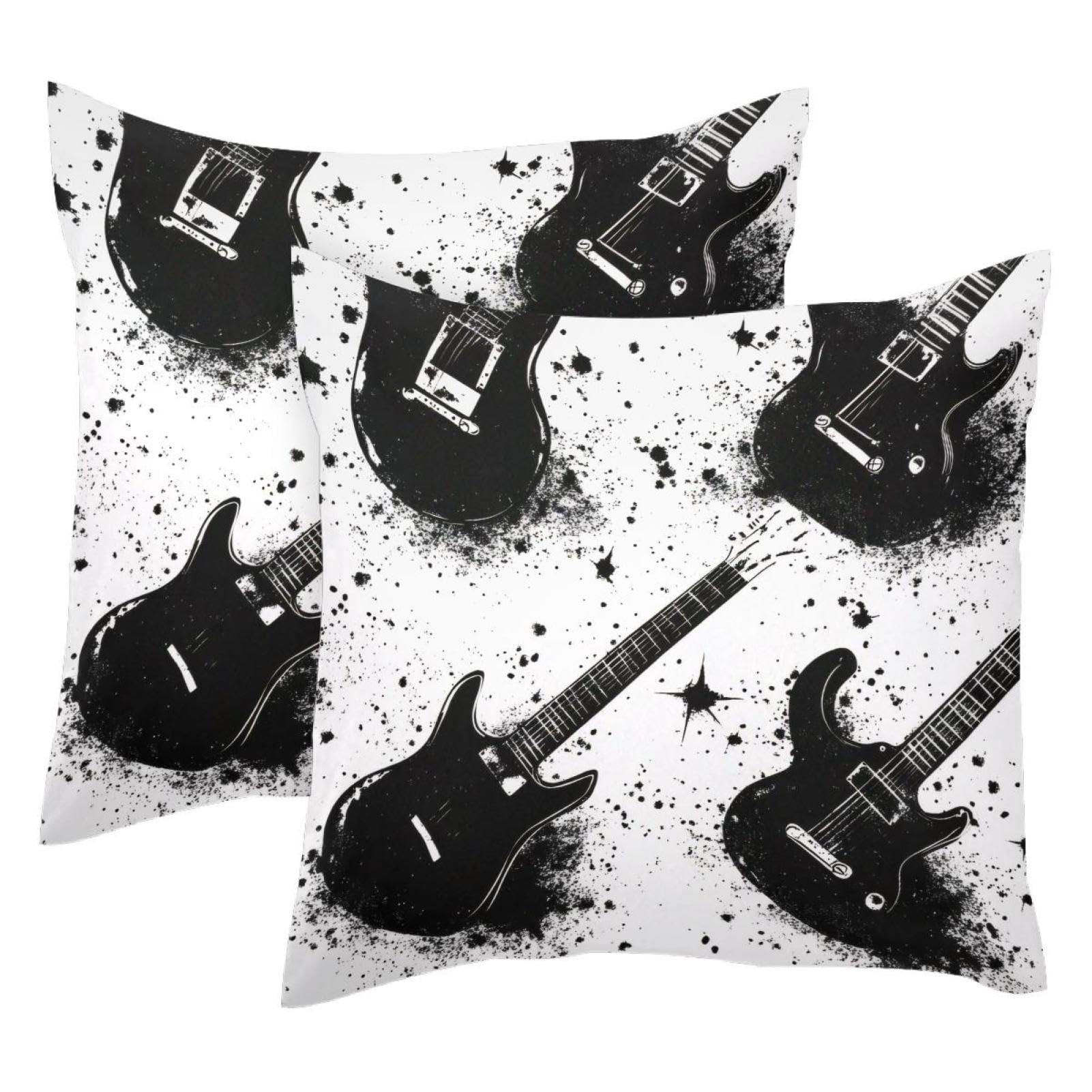 Housse de coussin en velours doux motif guitare grunge noir pour canapé