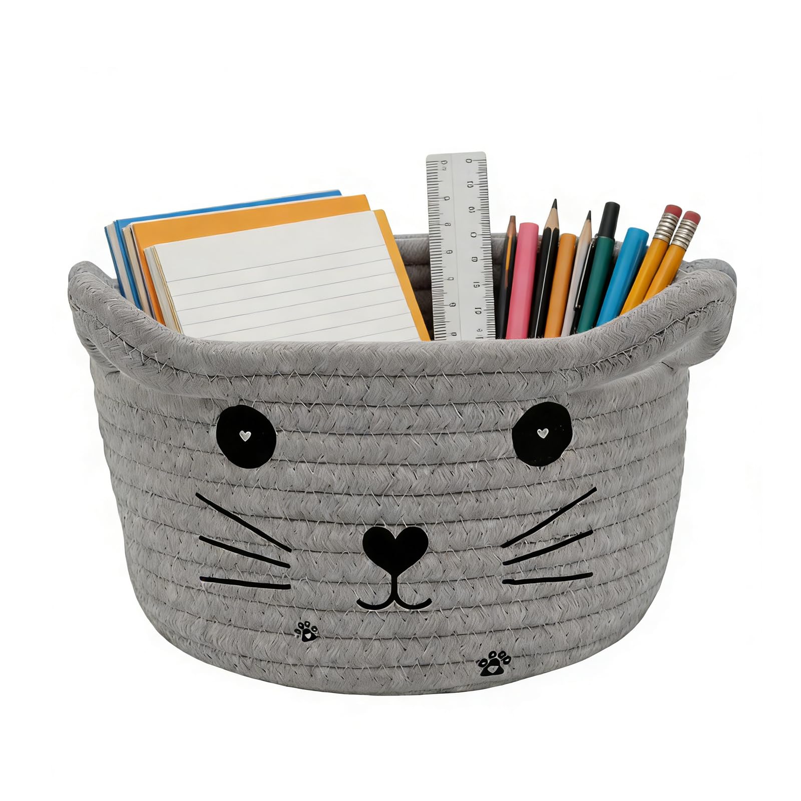 Woven Storage Basket, Cotton Rope Basket, Toy Storage Baskets Cute Grey White Storage Organizier Suitable for Toy Storage Home Organization (Grey)