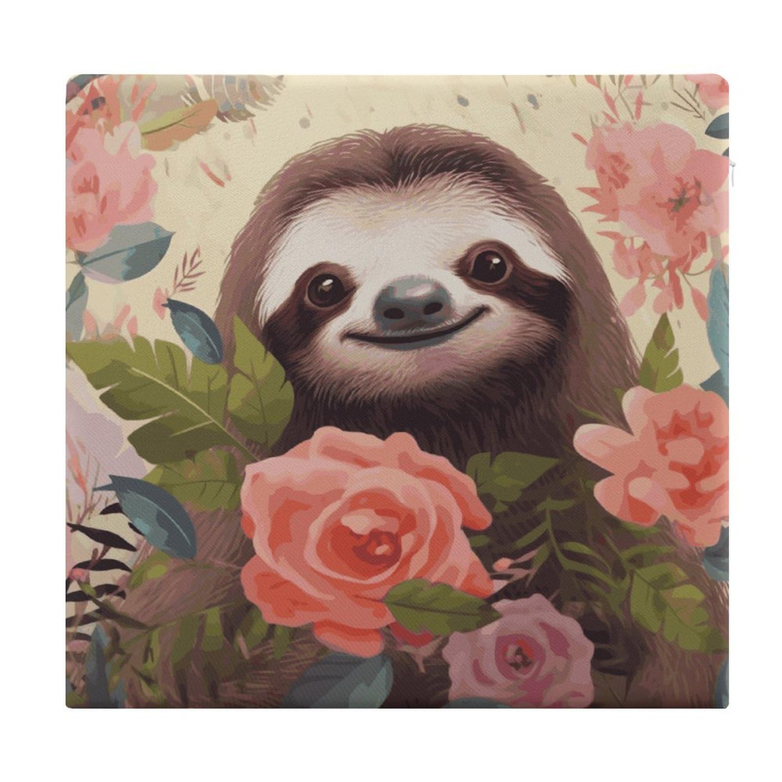 Adfgyerh Style Sloth And Flowers Cushions Memory Foam For Adults, Seat Cushion Chair Pads Soft, Square Pillows For Dining, Kitchen, Office, Patio Chairs