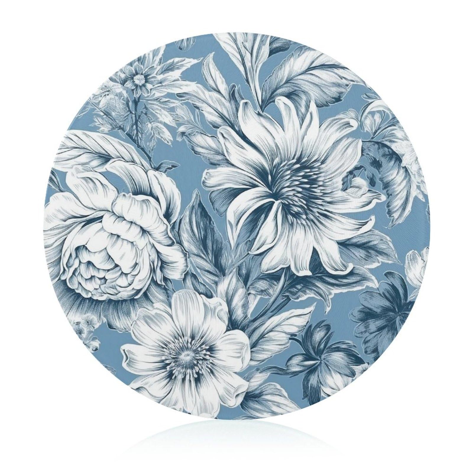Planche à découper grand bloc de boucher en verre trempé bleu et blanc floral
