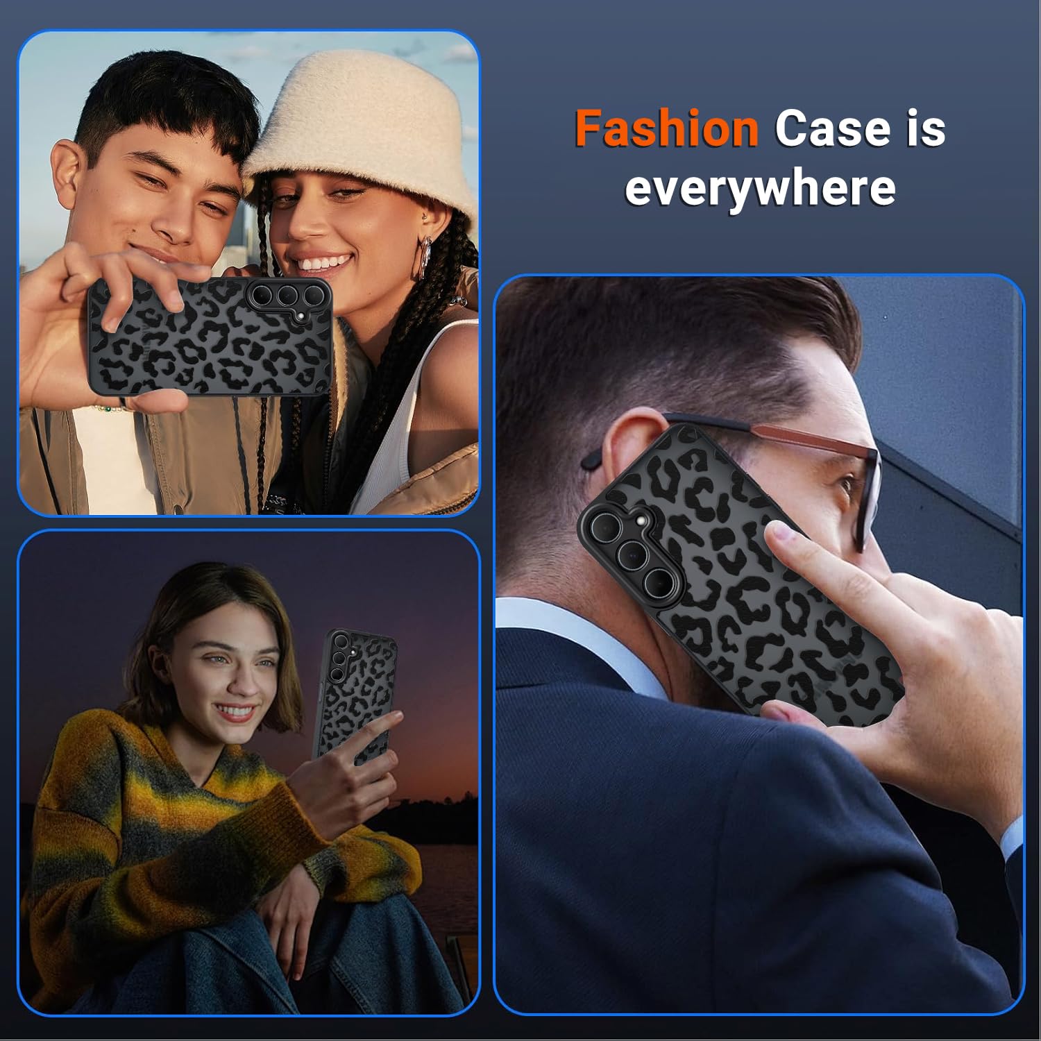 Coqinen Cover per Samsung Galaxy A35 5G, Custodia Traslucida Opaca Case con Moda Leopardata Aesthetic Motivo, Sottile Antiurto PC + TPU Bumper Protettiva, Nero
