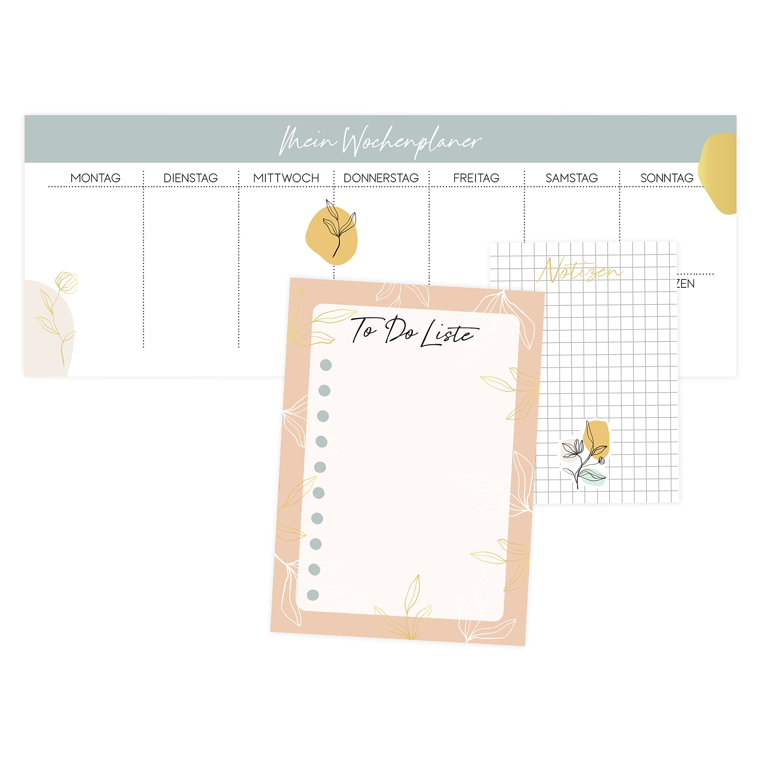 Papierdrachen Weekly Planner, 3 Writing Pads for Notes and To Do List, Daily Planner Springflower, Ideal for School Work