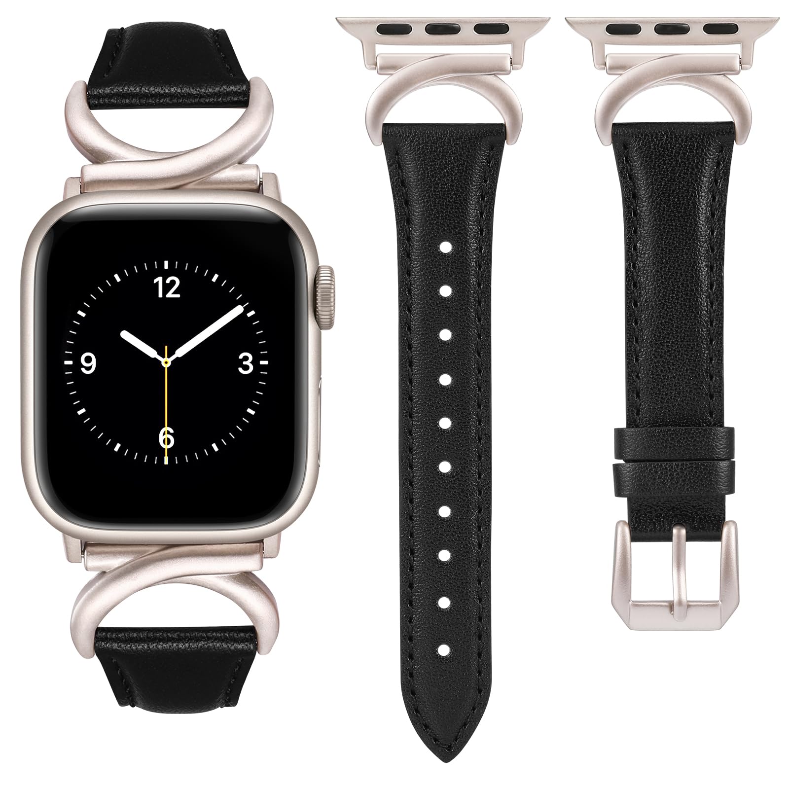 TOYOUTHS Leather Strap Compatible with Apple Watch Straps 41mm 40mm 42mm 38mm Women Slim Thin Dressy Strap with C-Shaped Metal Buckle for iWatch Series 11 10 9 8 7 6 5 4 SE 3 2 1
