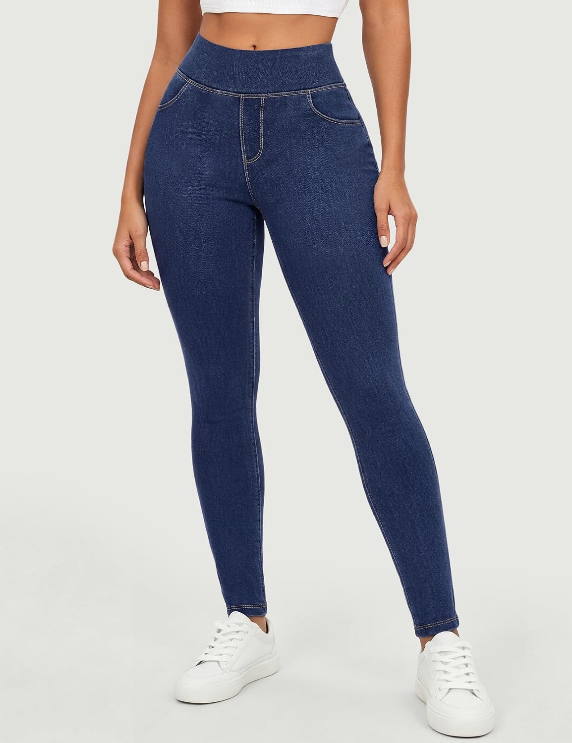 AVAMO Jeggings for Women Stretchy Skinny Jeans Denim Leggings with Pockets Pull on High Waist Tummy Control Trendy Jean