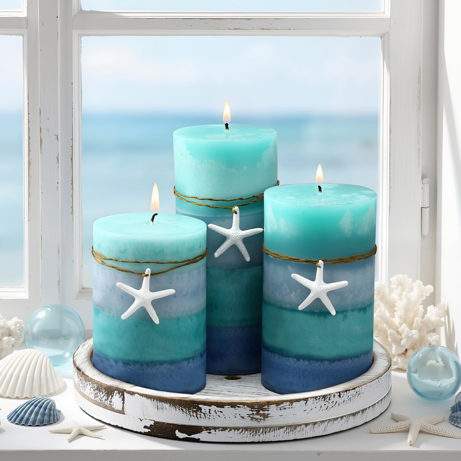 Photo 1 of Threlaco Set of 3 Ocean Pillar Candles