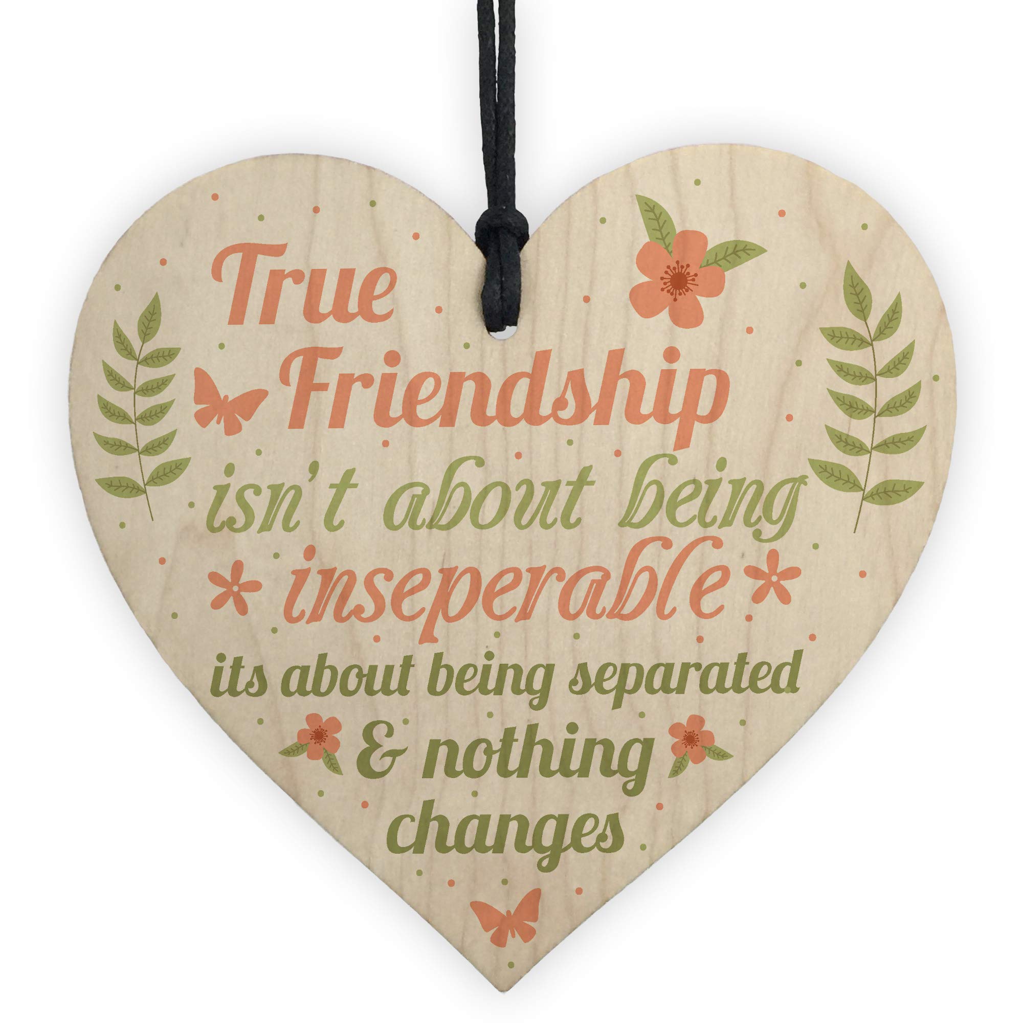 Red Ocean True Friendship Gift Best Friend Sign Handmade Wood Heart Chic Plaque Birthday Thank You Gift