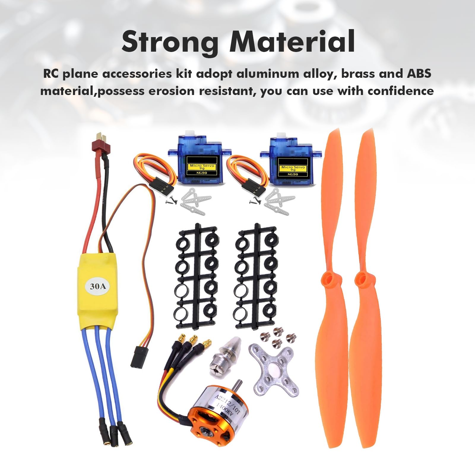 Motor sin escobillas A2212 1400KV, kit de motor de avión ABS RC con hélice micro servo 8060 30A ESC SG90 9G, kit de accesorios para aviones RC compatible con aviones 400-450