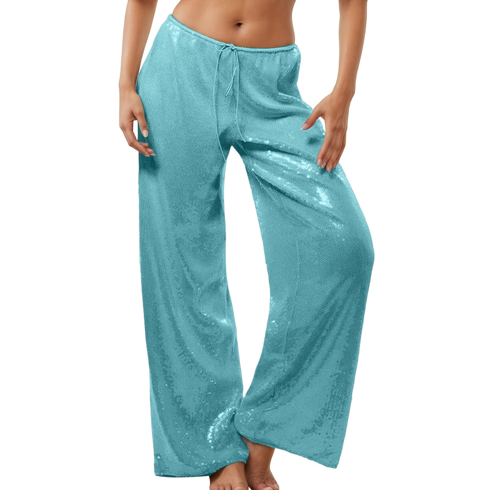 Generisch Pantaloni alla moda casual con paillettes scintillanti, aderenti e larghi, pantaloni a zampa da notte