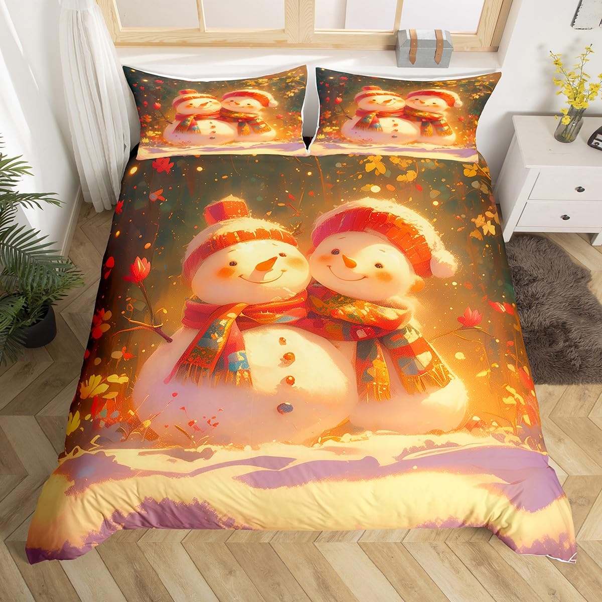 Housse de couette fleurs et bonhomme de neige pour réchauffer l'ambiance d'hiver
