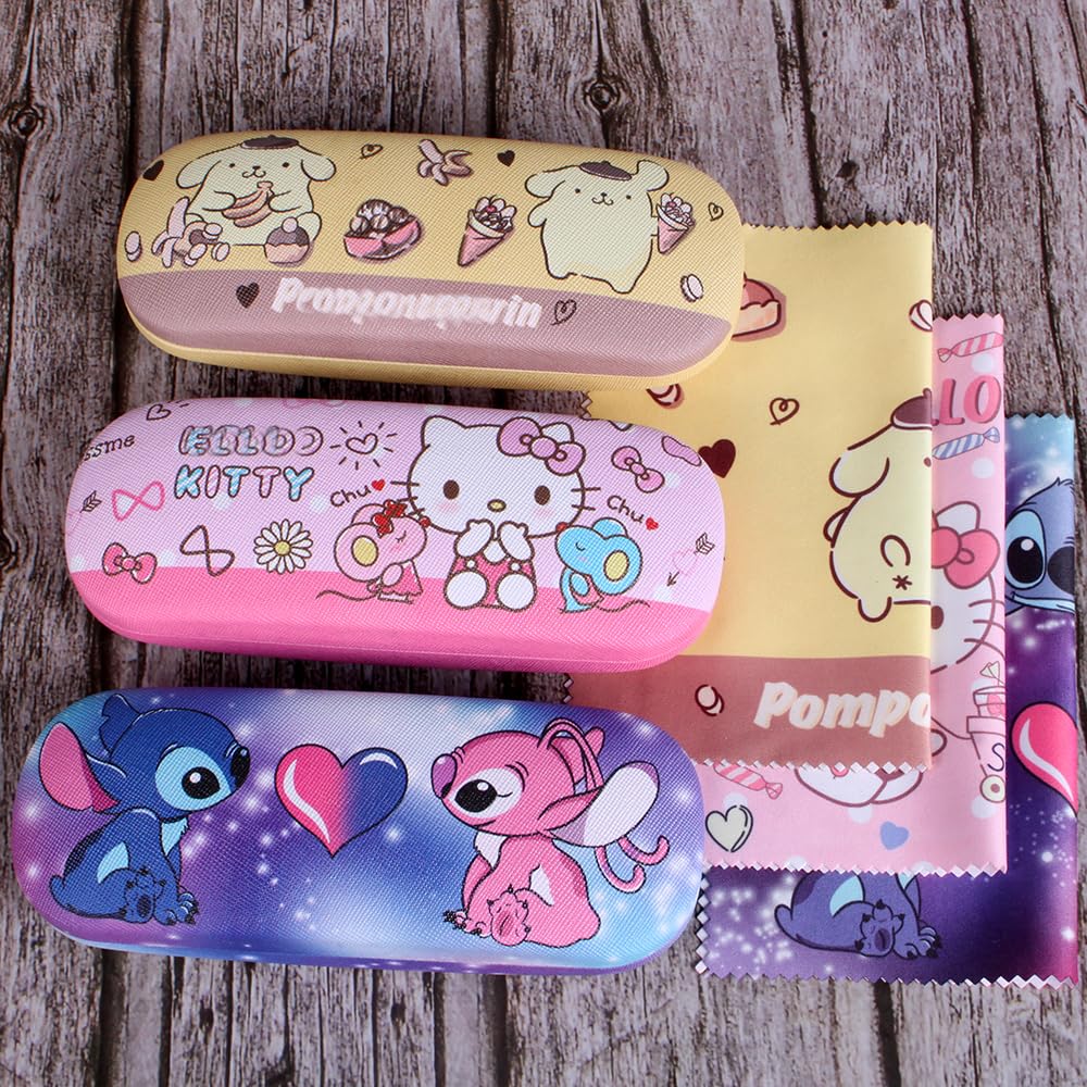 ADBGV 3Pcs Cute Eyeglass Cases Hard Shell Storage Case Protective Box With Glasses Cloth Adjustable Glasses Strap Ear Grips Hook