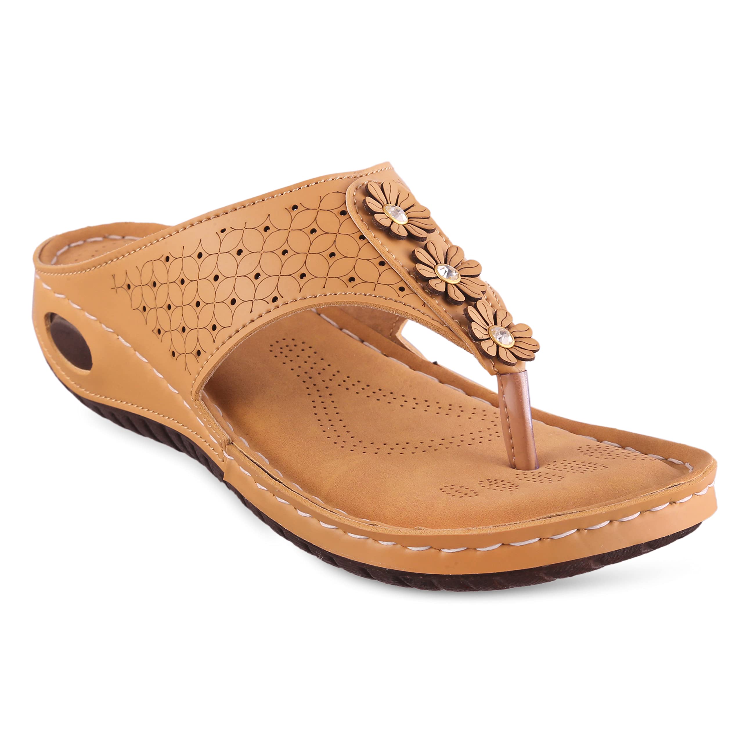 Women's Floral Comfort Toe-Ring Sandals with Cushioned Footbed, Lightweight Anti-Slip Sole, Breathable Cutwork Upper-image-36