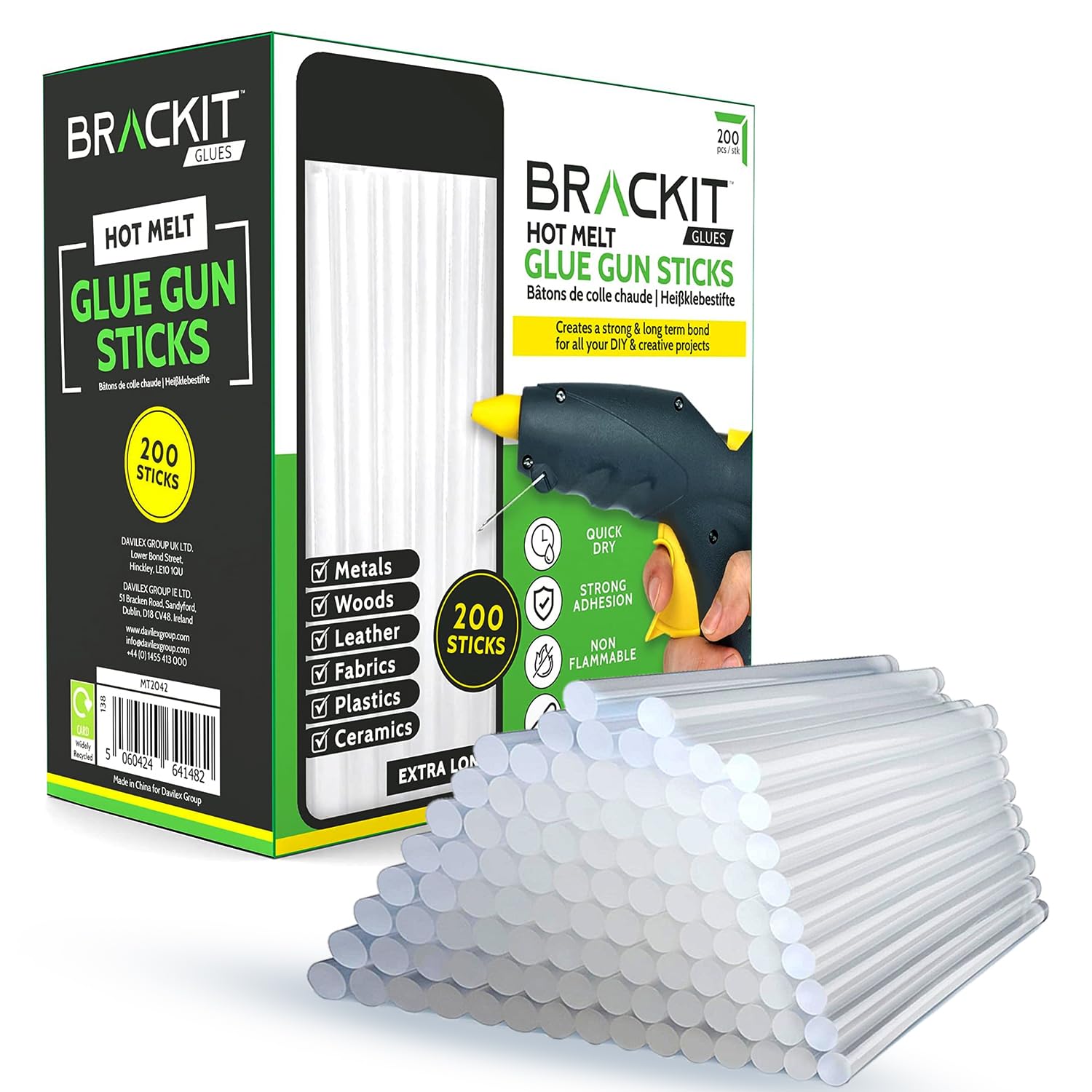 Brackit 200 Extra Long Hot Glue Sticks, 7mm x 150mm - Bulk Pack Non-Toxic for Gun Refill Craft DIY - One Size Fits Most