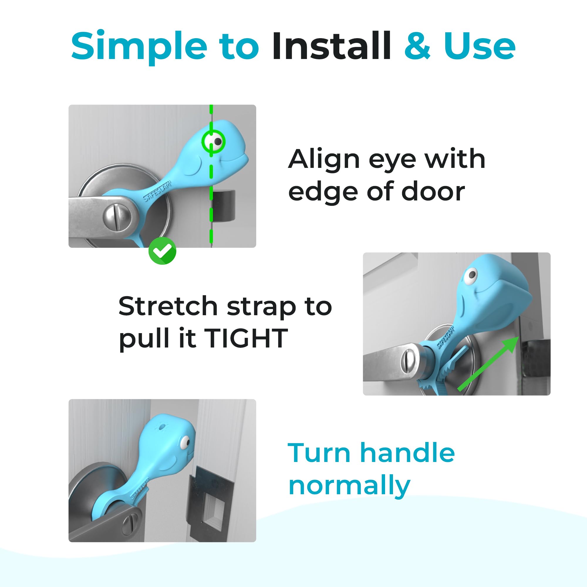 Protector de seguridad para niños – Stop Door Slams – Fácil de instalar en pomos y manijas de puerta – No requiere herramientas – Portátil – Protege las colas de perros y gatos (gris, rosa,