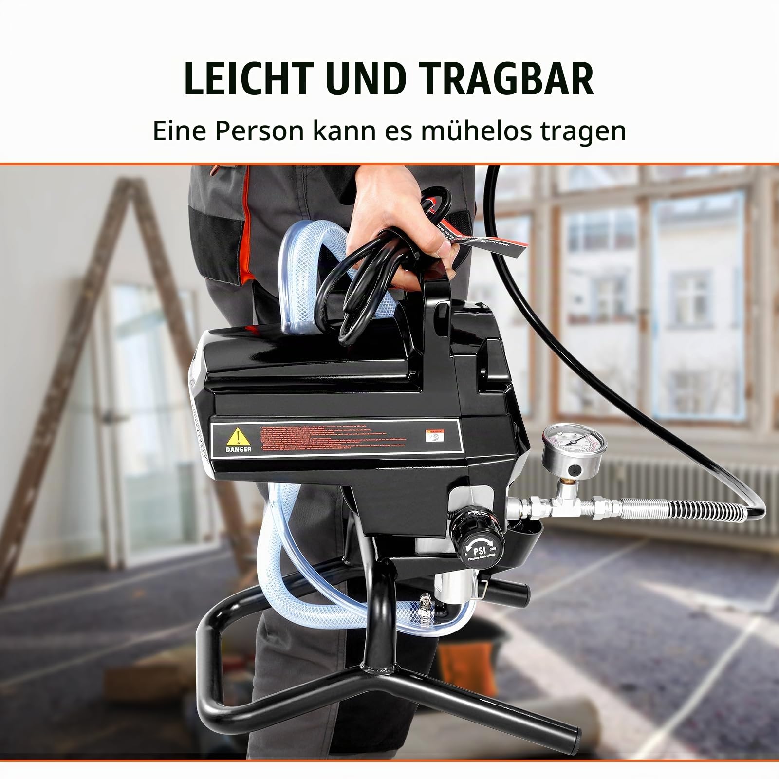 VEVOR Tragbares Airless-Farbspritzgerät, 950 W, 3000 psi, Hocheffizientes Elektrisches Spritzgerät, Farbspritzgeräte Spritzlackiermaschine Hochdruck-Airless-Farbsprühsystem mit 15 m Schlauchlänge