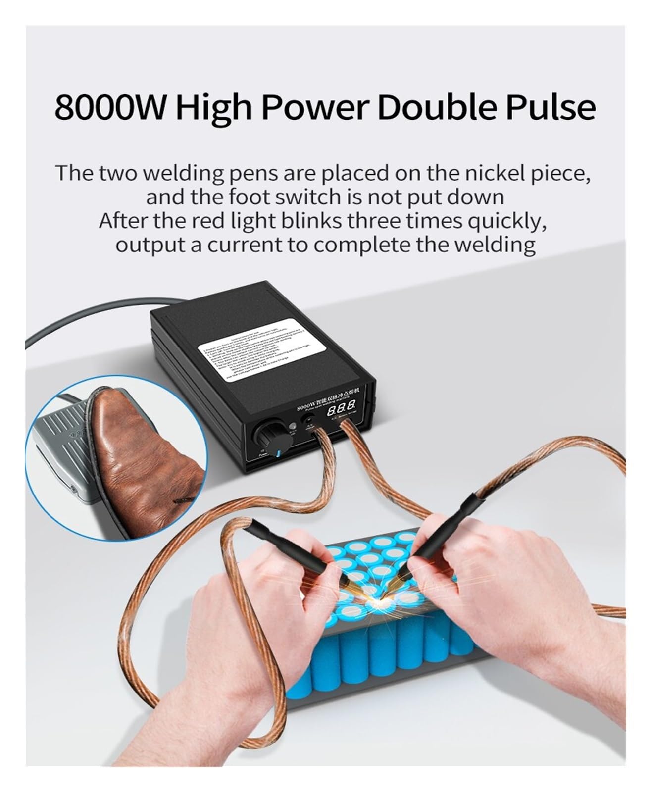 Saldatrice a Punti ad Alta Potenza da 8000 W, Kit di Saldatura Fai-da-Te Portatile con Batteria 18650