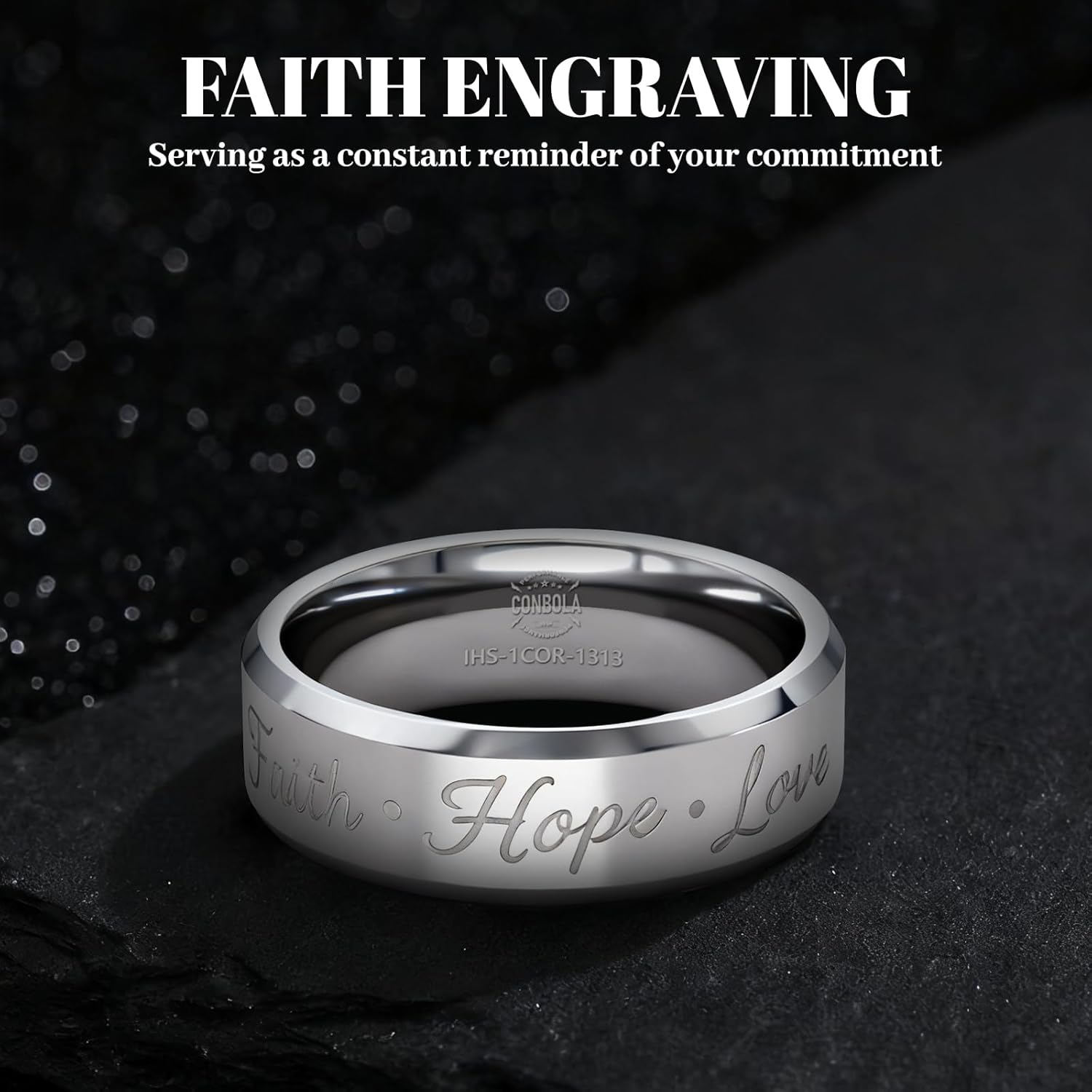 CONBOLA Tungsten Ring for Men,6mm 8mm Wedding Band, Silver Polished Finish Step Edge Wedding Rings for Men Women,Goth Style Matte Rings Engagement Rings, Durable Mens Wedding Band Jewelry Gift Comfort Fit - Image 4